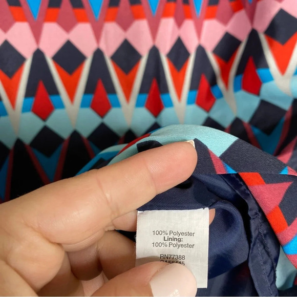 J. Crew Factory Blue Pink Geometric Print Short Sleeve Gallery Shift Dress 0 - Picture 9 of 10